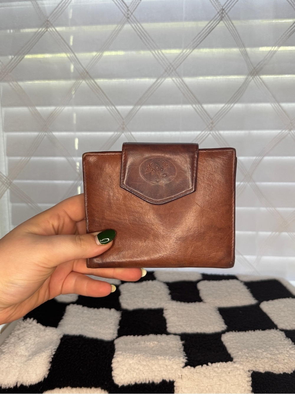 Buxton Vintage Brown Top Grain Leather Kiss Lock Coin Pouch Wallet